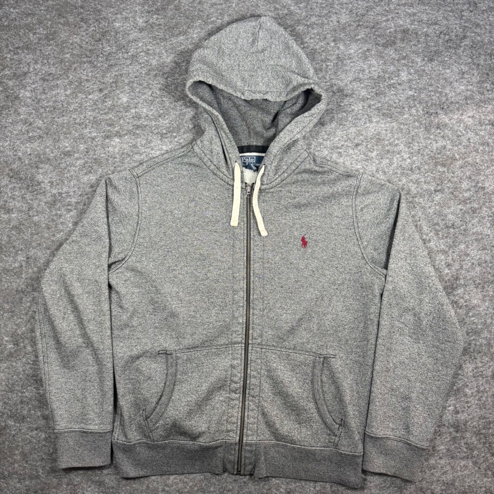 VTG Polo by Ralph Lauren Full Zip Hoodie Mens L Grey Heather Fleece Y2K Cozy